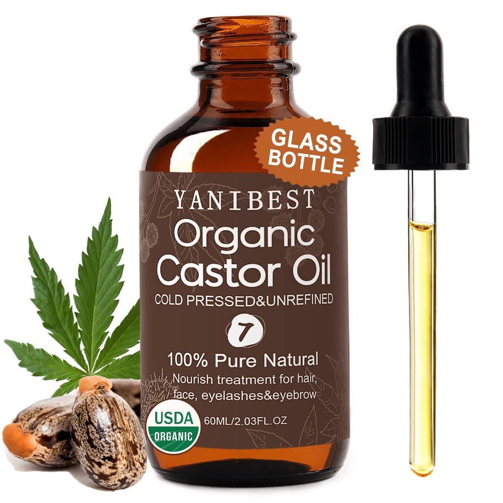 YANIBEST Organic Castor Oil, Cold Pressed Unrefined Glass Bottle