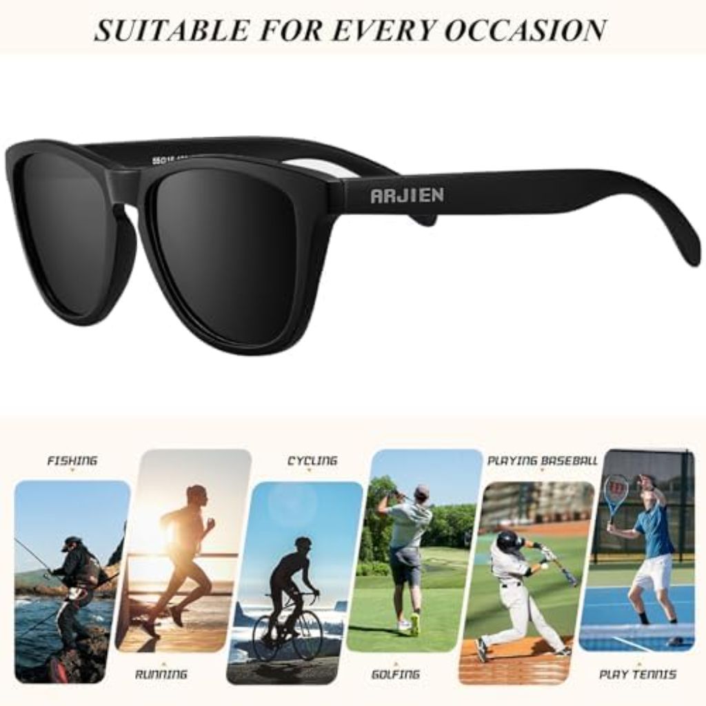 Arjien Square Polarized Sunglasses for Women Men, UV400 Protection, Ideal for Running Golf Driving, Travel Beach Essentials