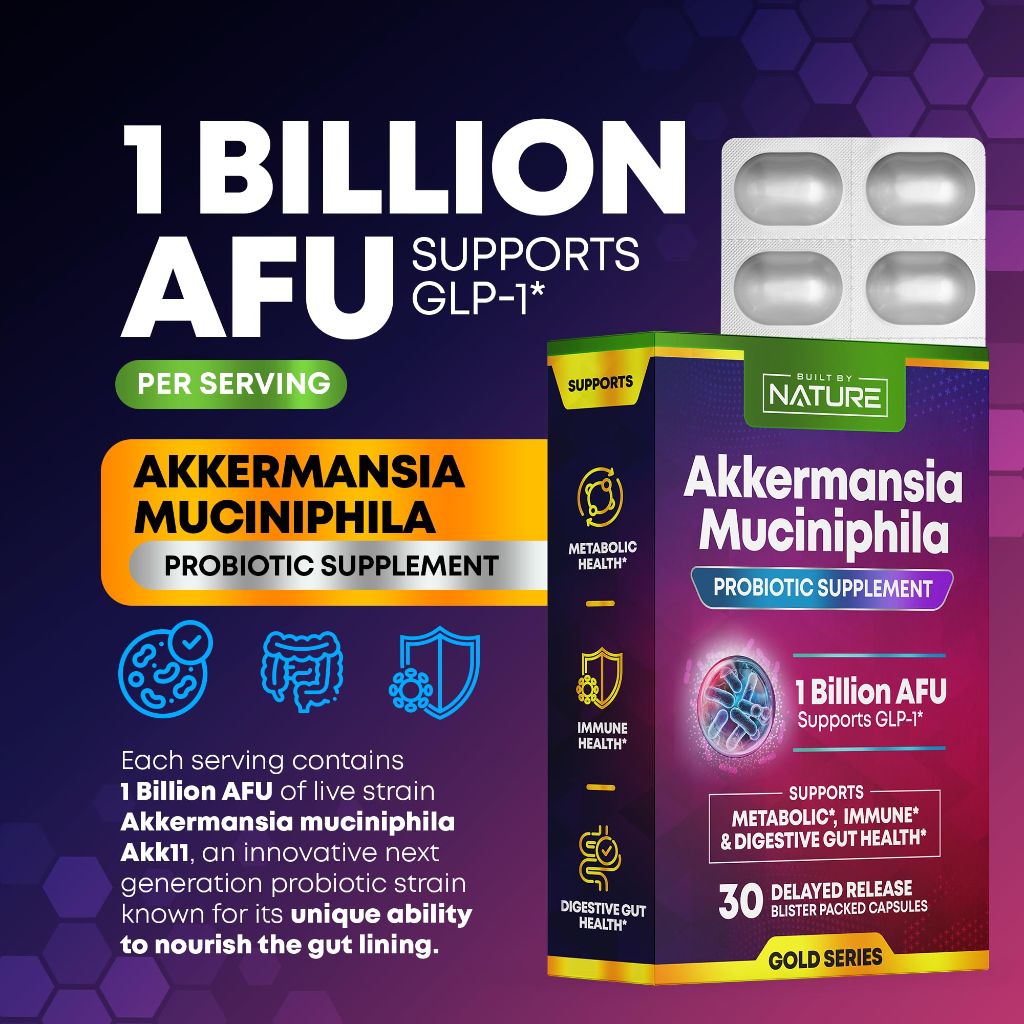 Built by Nature Akkermansia Probiotic Supplement - 30 Capsules