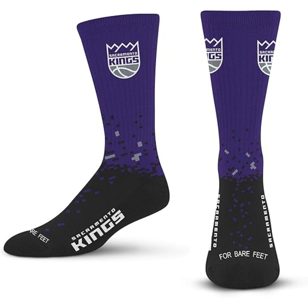 For Bare Feet Officially License NBA Kids Crew Socks - Sacramento Kings, Youth Size