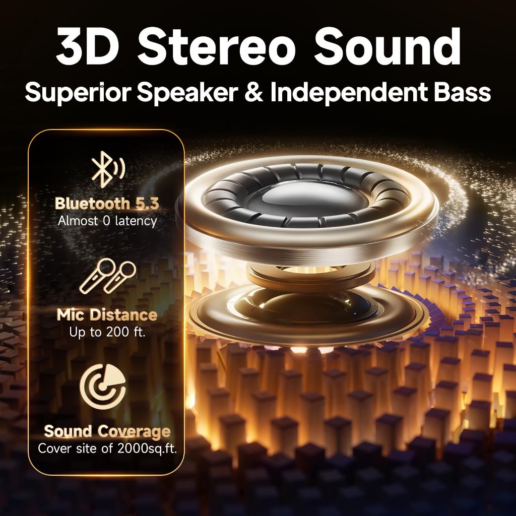Karaoke Machine, Portable Bluetooth Speaker with 2 Microphones for Adults, PA System with Echo Adjustment, Support TWS/TF Card/USB/AUX/TVs Connected for Home Party