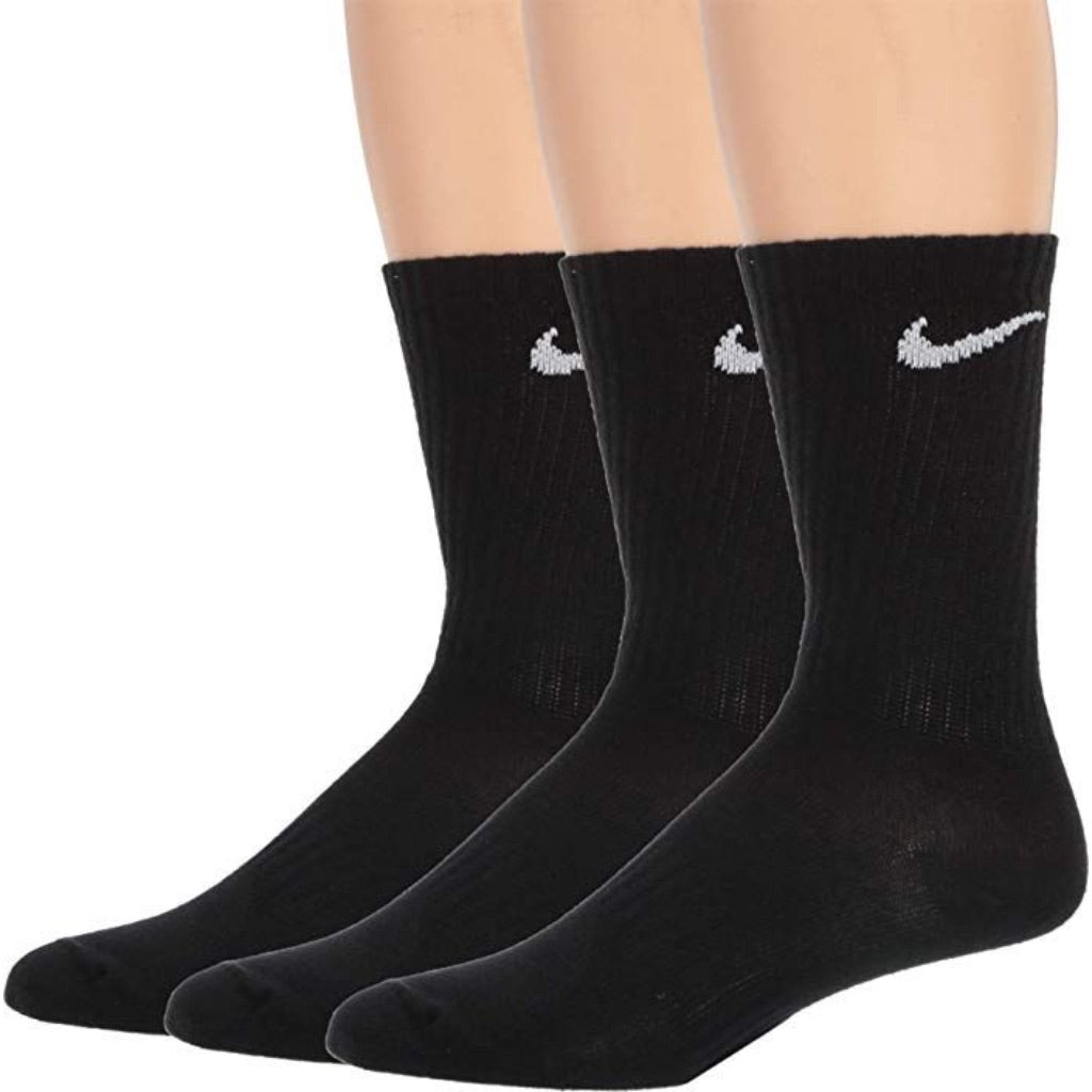 Nike Unisex Adult Everyday Lightweight Training Crew Socks(3 Pairs) - Black, Medium