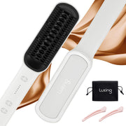 PuraLux Hair Straightener Brush w/5 Temp Settings & Anti-Scald with Ceramic Coating - Pearl White