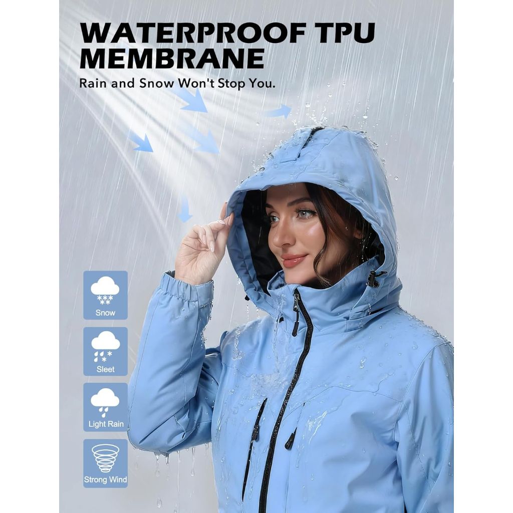 GEMYSE Women's Ski Jacket Waterproof Winter Snow Coat Warm Hooded Windbreaker Snowboarding Windproof Rain Jacket