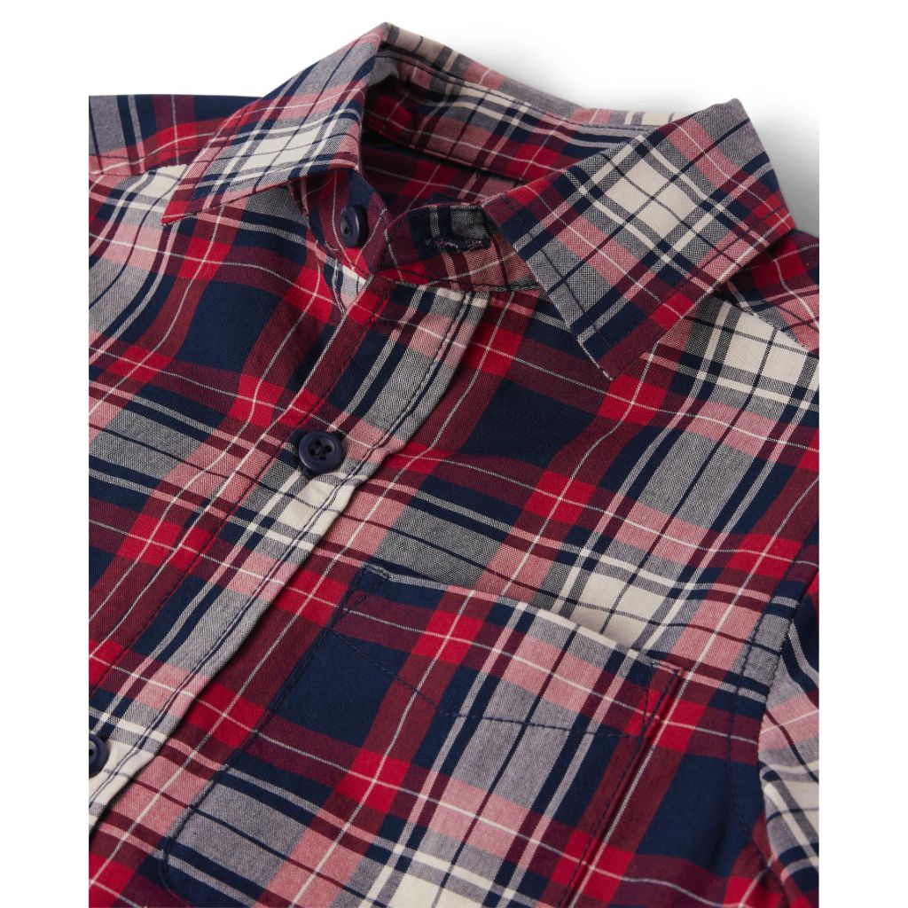 The Children's Place, Short Sleeve Poplin Button Down Shirt, Ruby, Large (10/12)