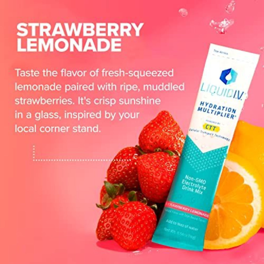 Liquid I.V. Hydration Multiplier - Strawberry Lemonade - Hydration Powder Packets | Electrolyte Drink Mix | Easy Open Single-Serving Stick | Non-GMO |