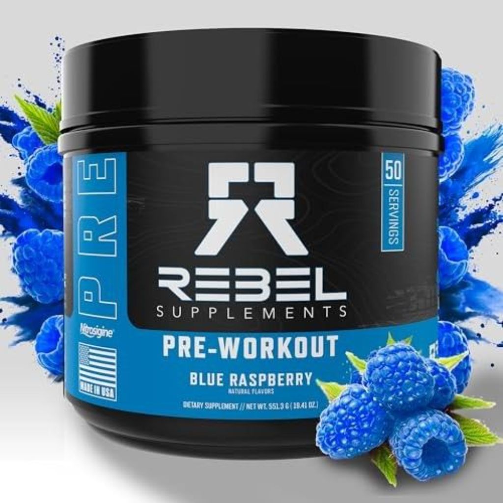 Rebel Supplements™ Blue Razz Loaded Pre Workout | Extreme Pumps, Laser Focus, Insane Energy | 7000mg L-Citrulline, 4000mg Beta Alanine, 1500mg Nitro