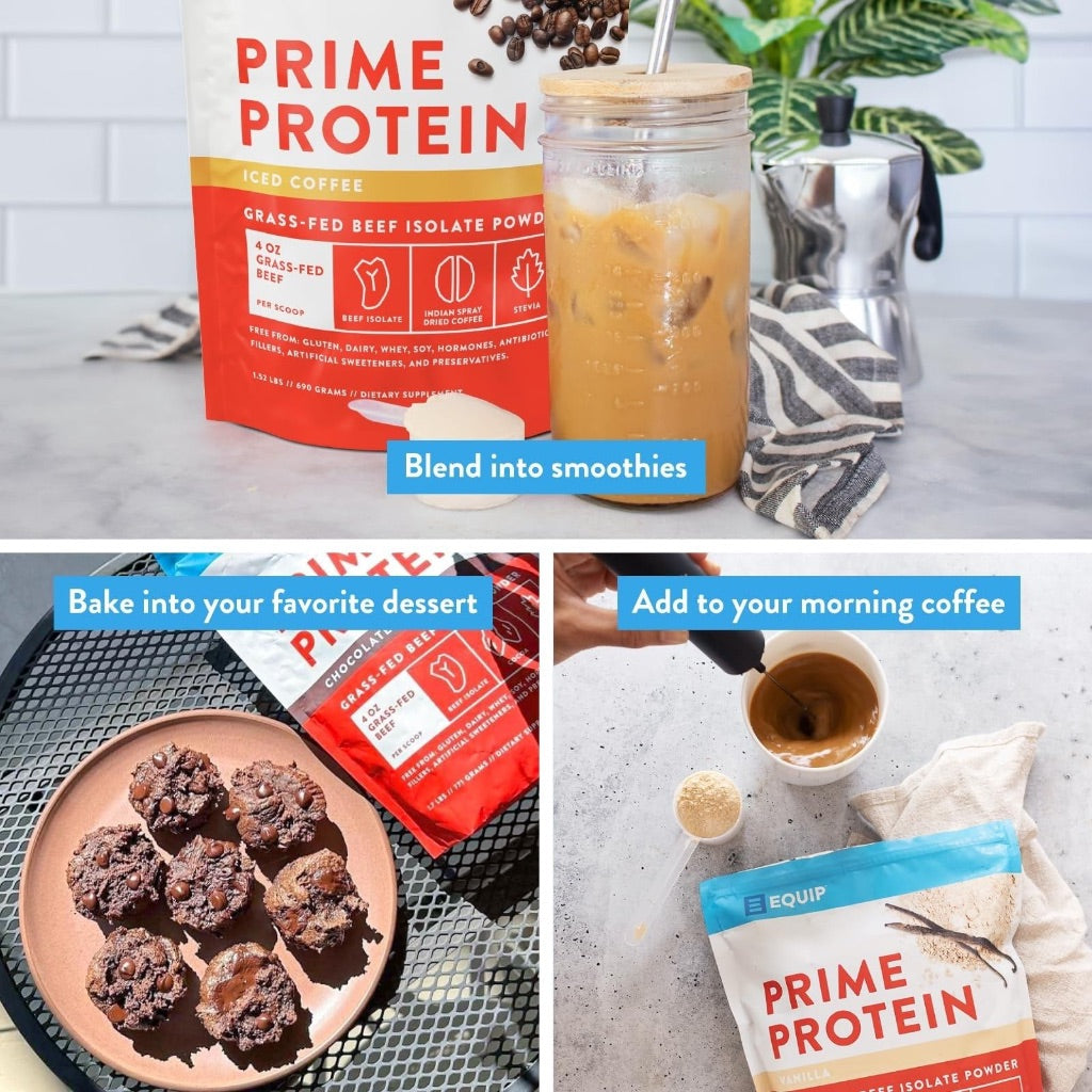 Equip Foods Prime Protein Powder, Grass-Fed Beef Isolate, Iced Coffee, 30 Servings