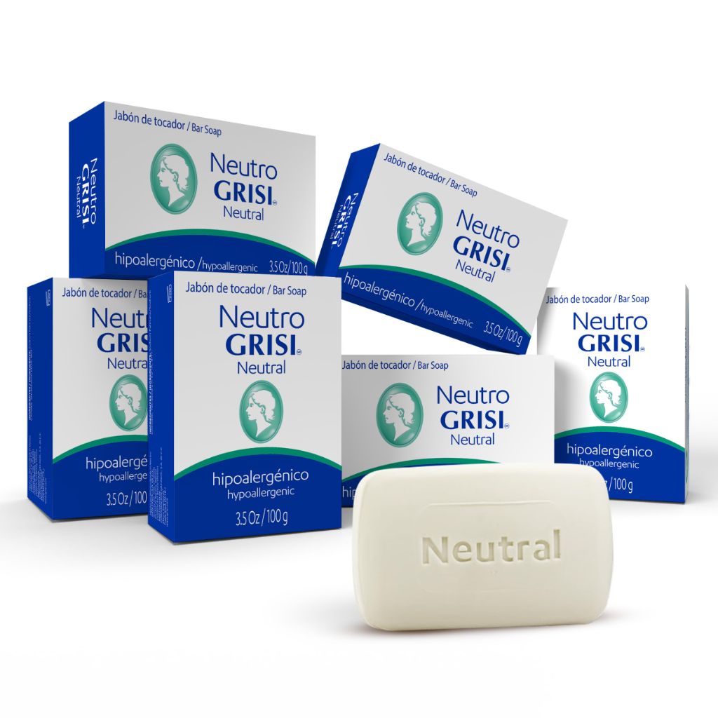 Grisi Neutral Hypoallergenic Bar Soap – Fragrance-Free & Dye-Free for Face & Body  3.5 oz | 6-Pack