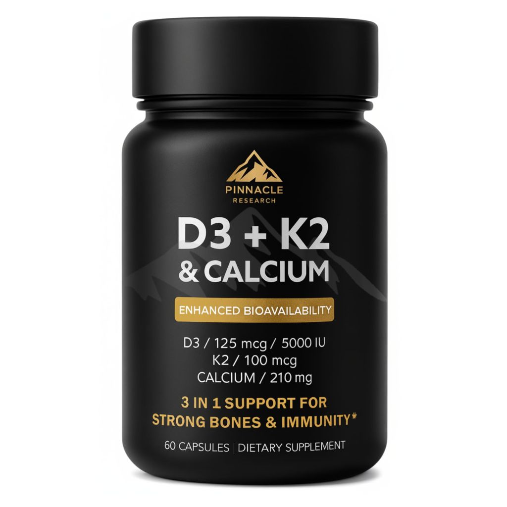 Pinnacle Research Vitamin D3 K2 Calcium - Bone Heart Muscle Support 5000 IU