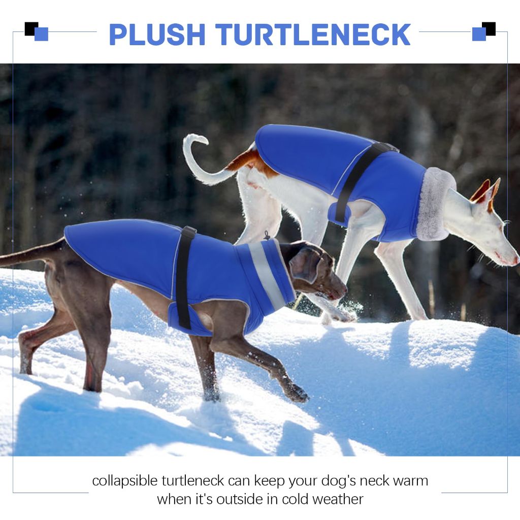 DENTRUN Waterproof Dog Cold Weather Coats Windproof Fleece-Lined with Reflective Strips & Adjustable Turtle Neck, Dog, 2XL