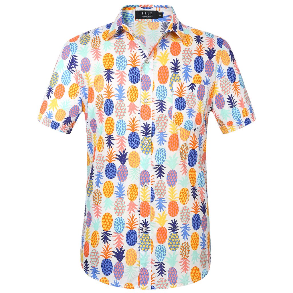 SSLR Mens Hawaiian Shirt, Tropical Shirts for Men, (Large, White Orange)
