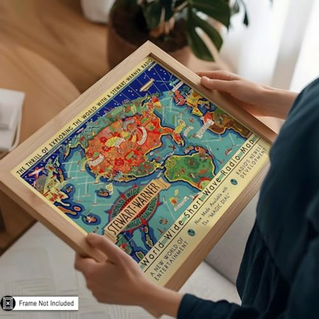 Poster Master Vintage Worldwide Short Wave Radio Map Print - 8x10 UNFRAMED Wall Art
