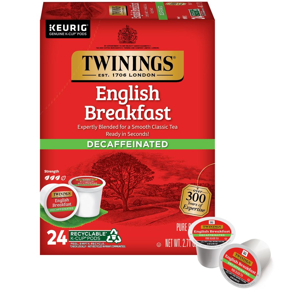 Twinings Decaffeinated English Breakfast Black Tea K-Cup Pods for Keurig, 24 Count (Pack of 1)