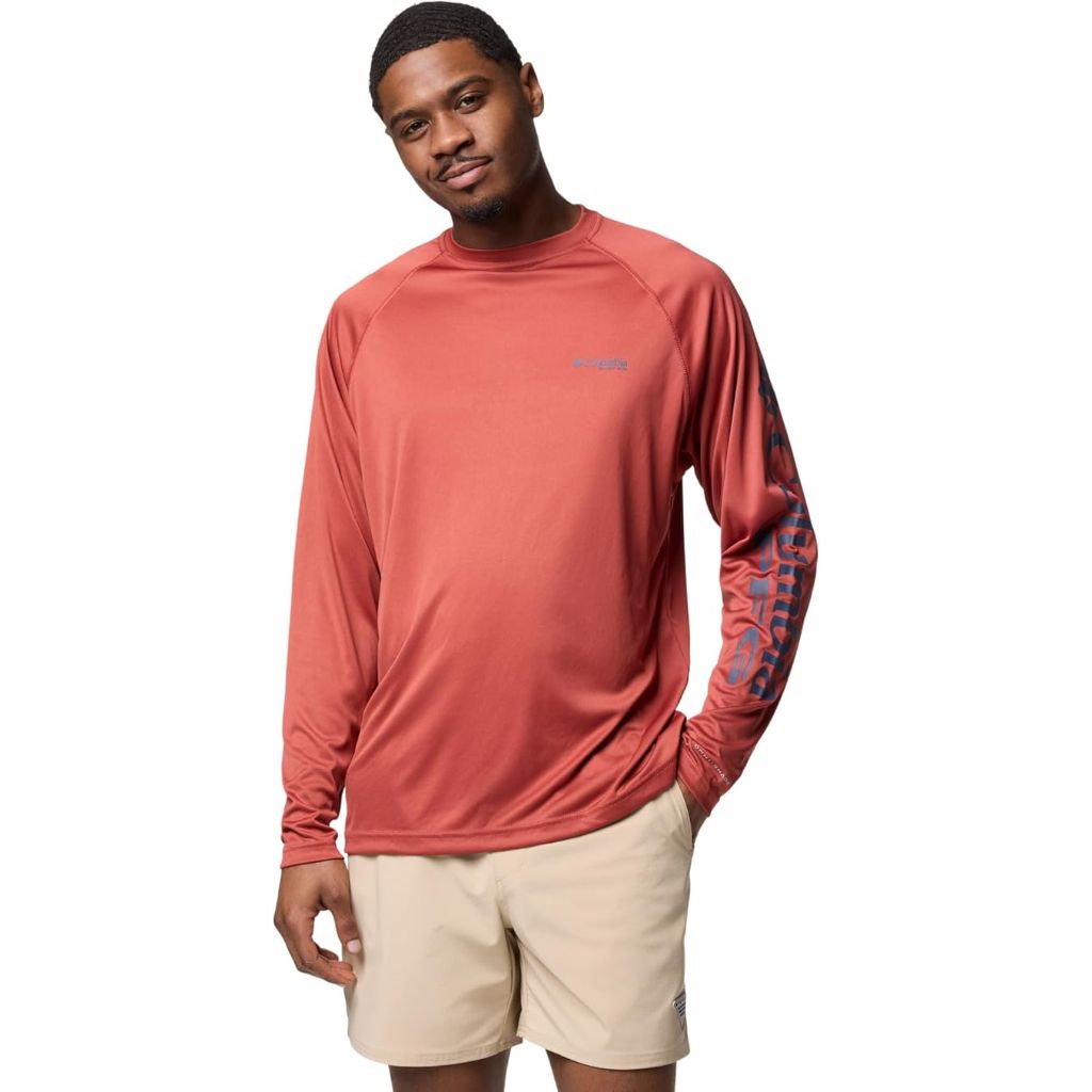SZ 3XT, Columbia Men's PFG Terminal Tackle Long Sleeve Fishing Shirt, Dusty Crimson/Nocturnal Logo