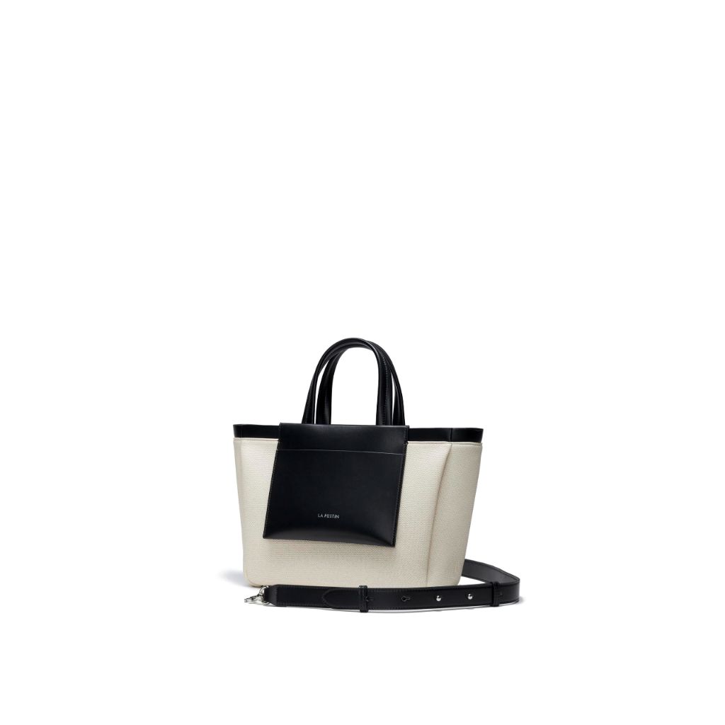 LA FESTIN Genuine Leather Medium Crossbody Handbag, Cream/Black