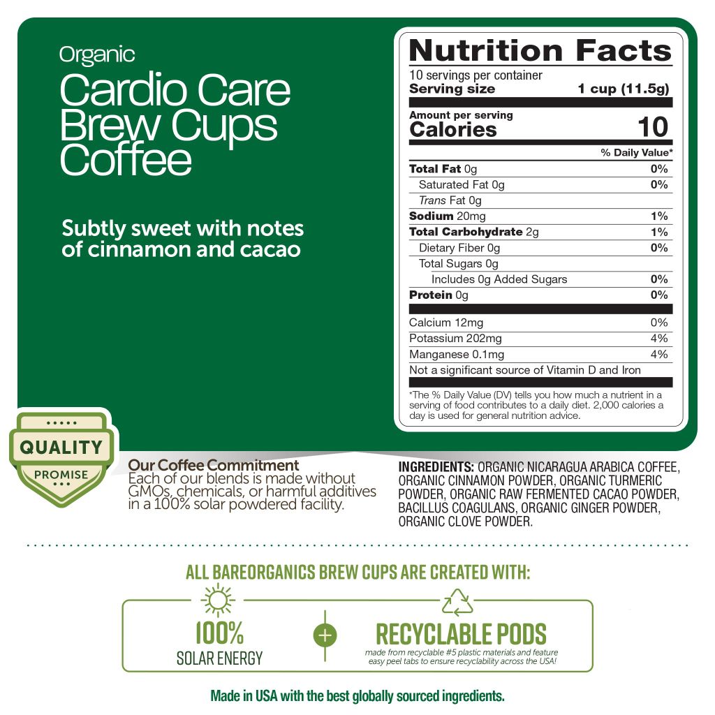 Cardio Care Organic Coffee Pods - 10 Recyclable Single Serve K-Cups