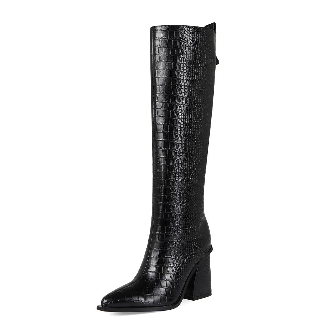 SZ 8.5, YYBYYB Black Boots for Women Knee High Tall Boots | Sexy Crocodile