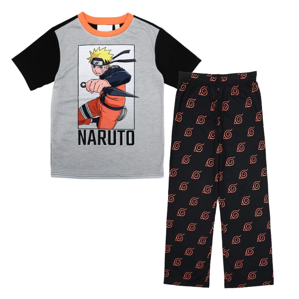 Bioworld Boys Naruto Shippuden Hidden Leaf Pajama Pants & Shirt Set - Youth Large