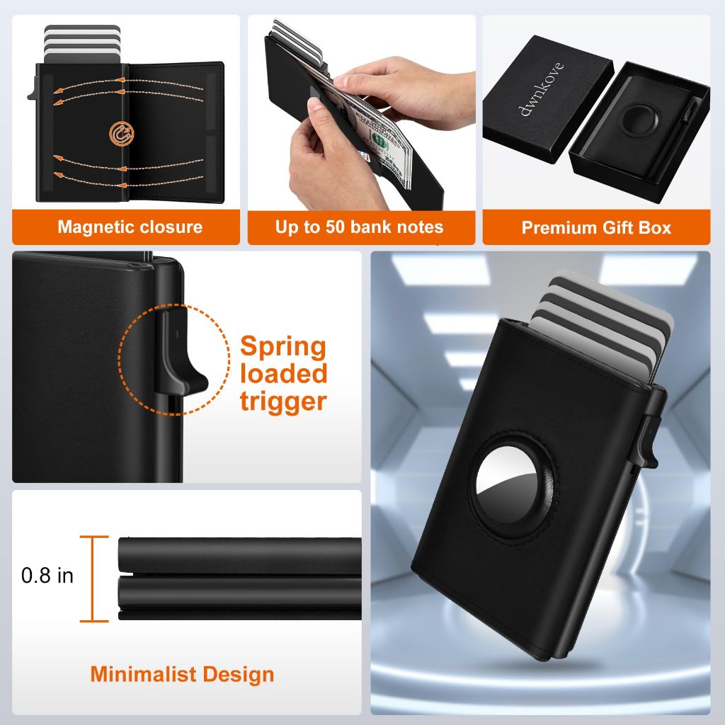 Dwnkove AirTag Wallet for Men, Premium Genuine Leather