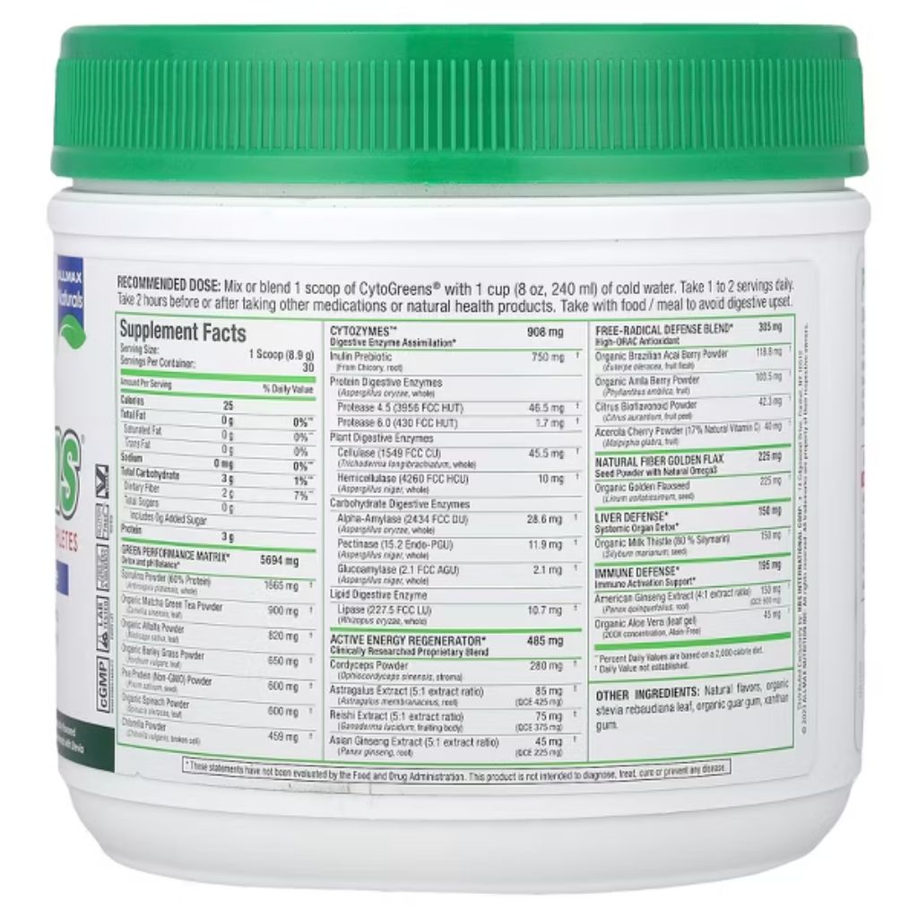 ALLMAX CytoGreens®, Premium Green Superfood For Athletes, Acai Berry Green Tea, 9.4 oz