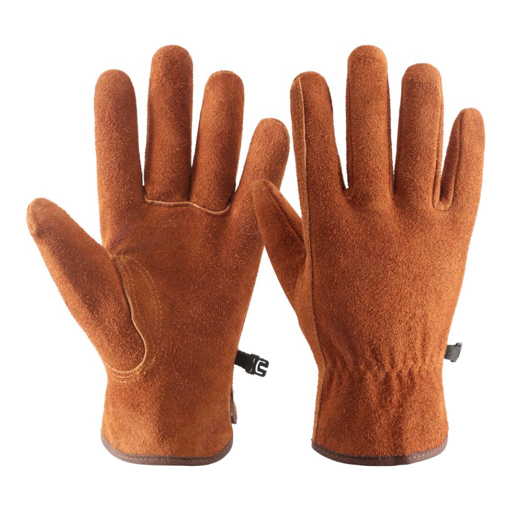 SZ L 10, Tough Workwear Leather Work Gloves - Cow Split Leather - Brown