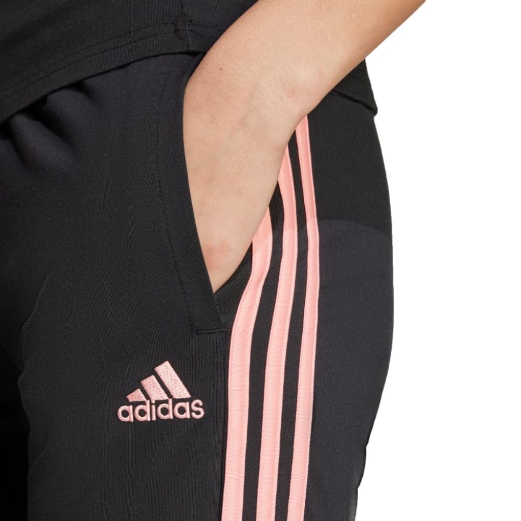 adidas Women's Essentials 3-Stripes Single Jersey Pants, Black/Pink - Size XXS