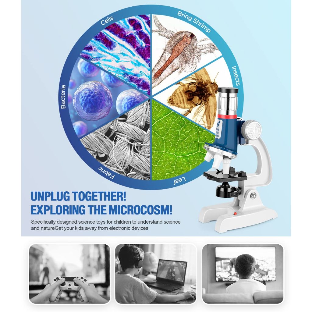 58-Piece Kids Microscope Kit - 100X-1200X Magnification