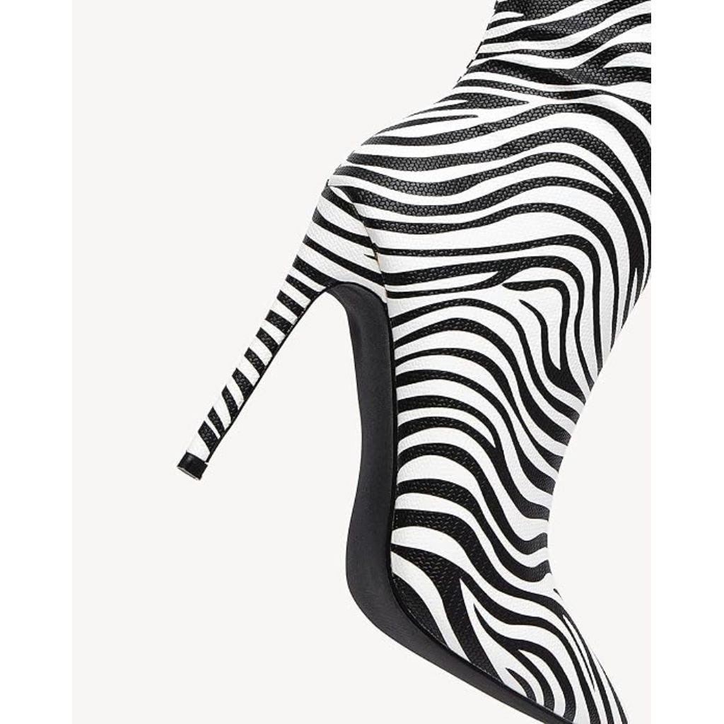 NewBella Women's Knee-High Stiletto Heel Boots - Zebra Stripe, Size 6.5