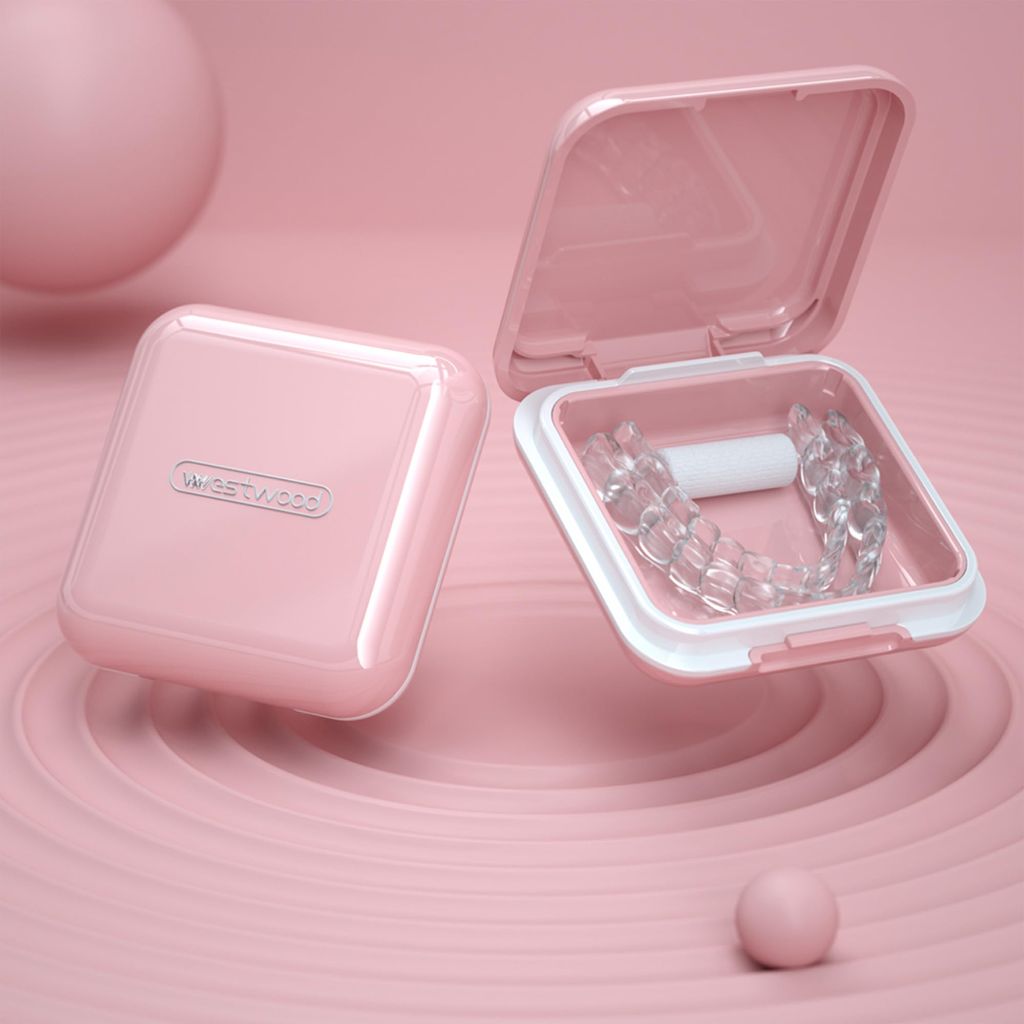 HyJeryty Luxury Pink Retainer Case with Mirror Orthodontic Aligner Dental Mouth Guard Night Guard Holder