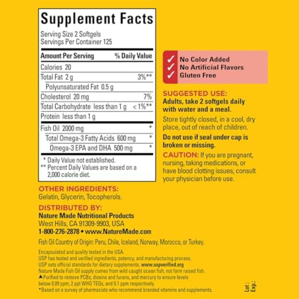Nature Made Fish Oil Omega 3 Supplements, 1000mg - 100 softgels