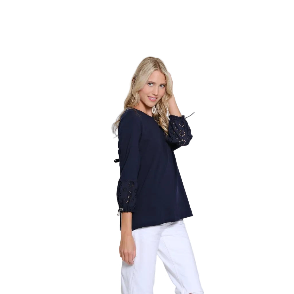 Invalid - Generated proper title: Women's Cotton Spandex Drawstring Three Quarter Sleeve Crew Neck Top - Midnight - Size XL