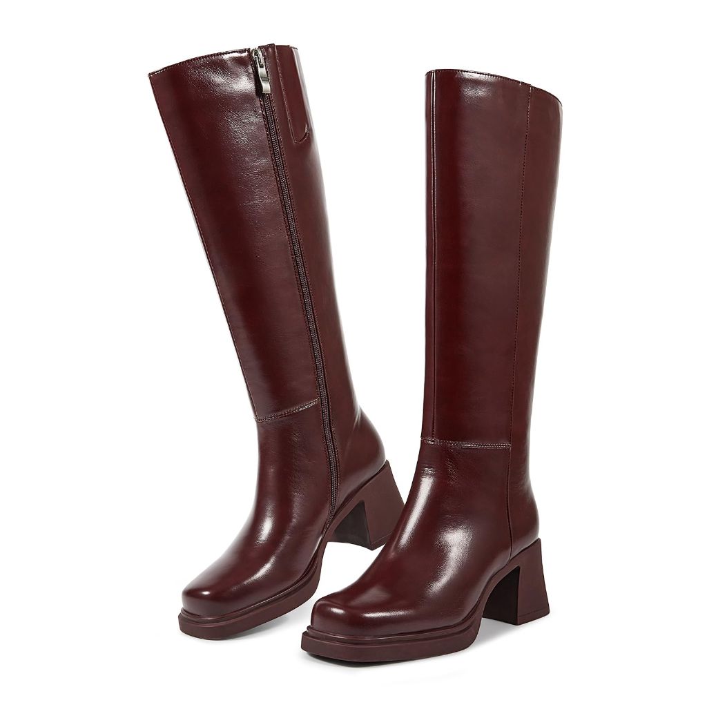 ISNOM Women Knee High Boots Burgundy, Size 9.5