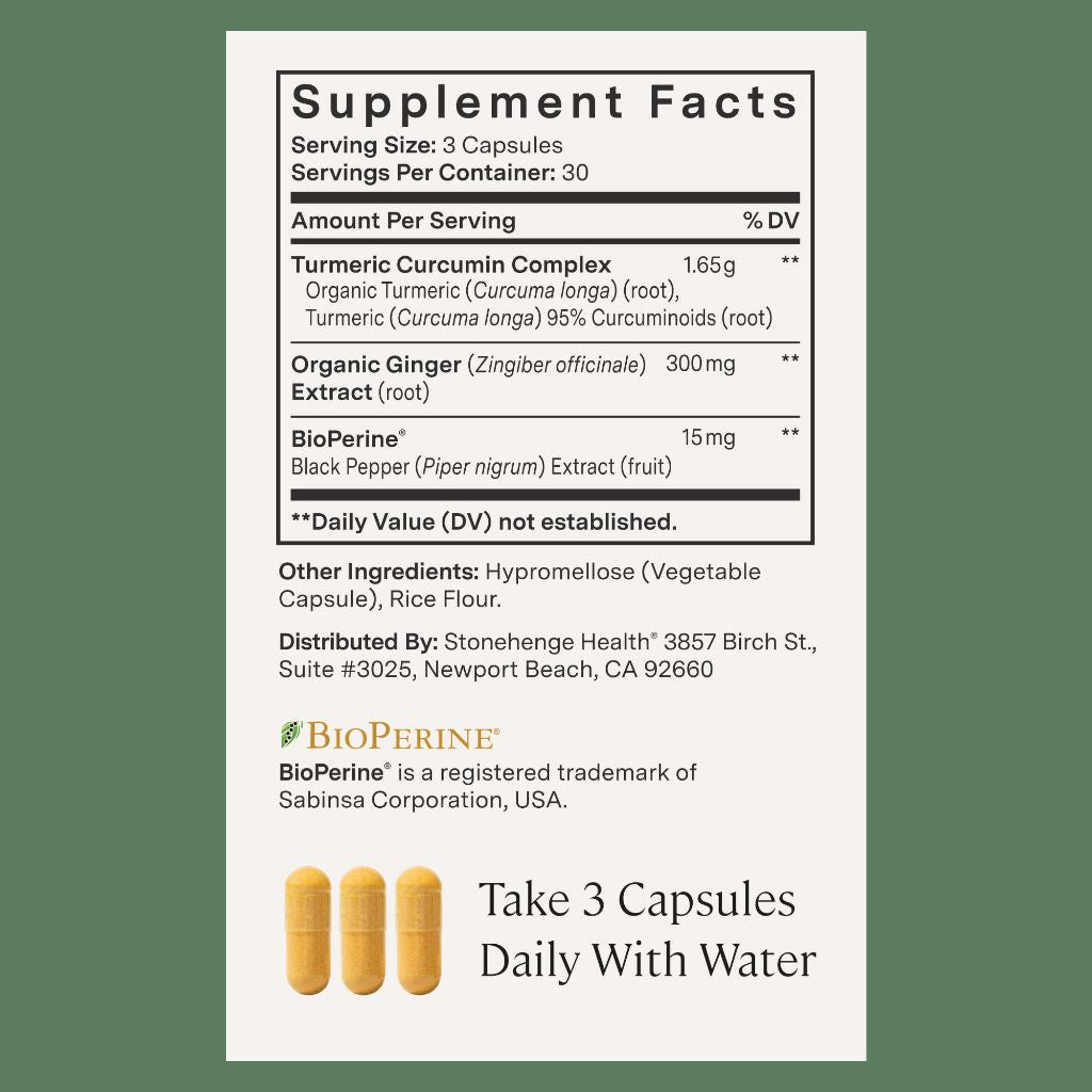 Stonehenge Health Dynamic Turmeric Curcumin with Ginger - 1,650 mg Turmeric - 90 Vegetarian Capsules