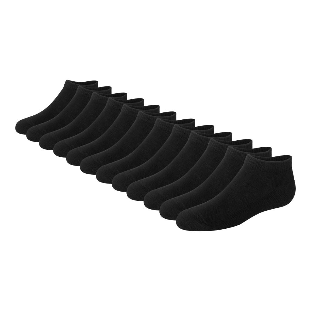 SZ M, Hanes Boys Socks, Double Tough Cushioned Ankle And No Show - Black  12 Pk