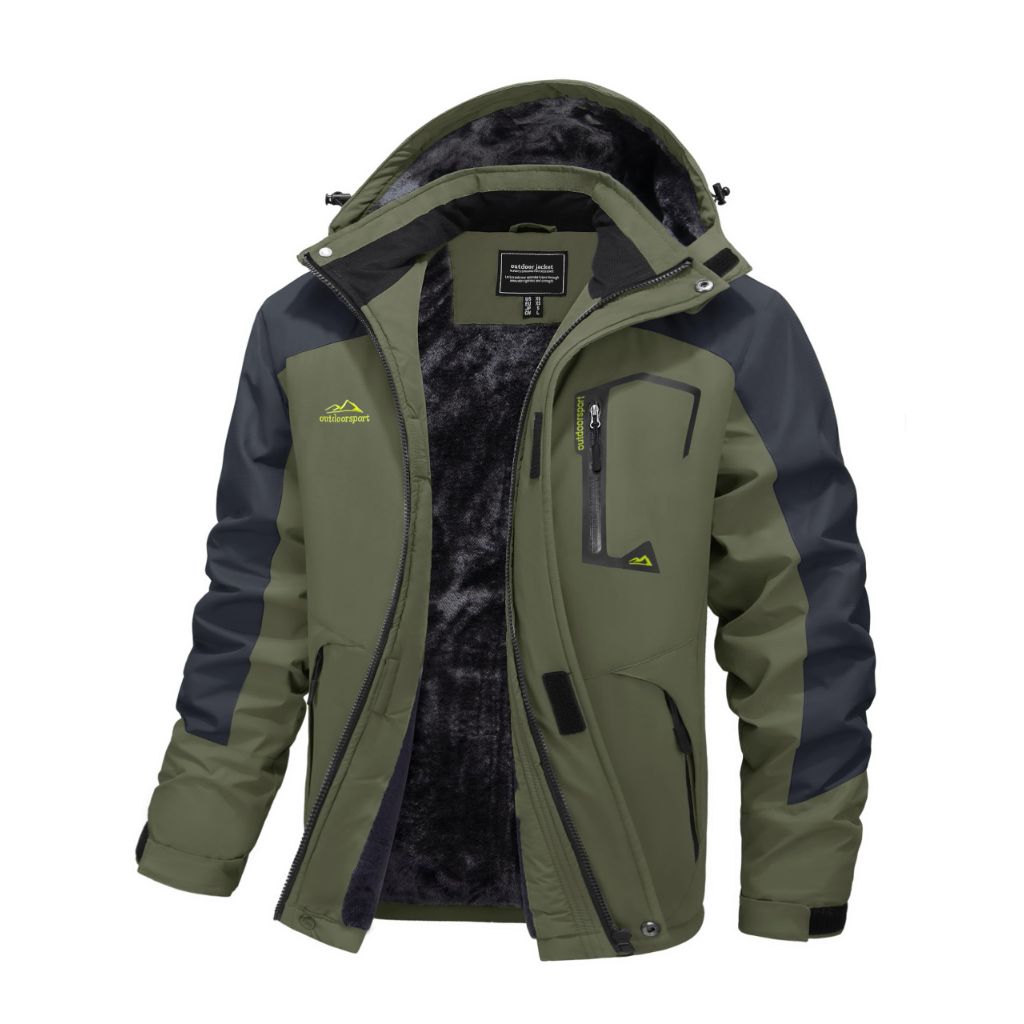 FASKUNOIE Men's Winter Ski Jackets Water Resistant Fleece Coats Insulated Thermal Snowboard Parka with Hood Army Green