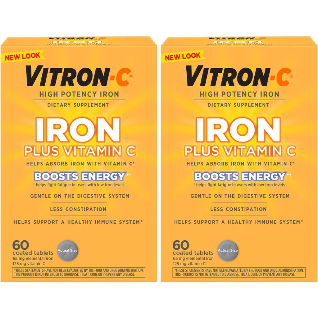 Vitron-C Iron Supplement Plus Vitamin C for Immunity Support - 60 Tablets (2 Pack)
