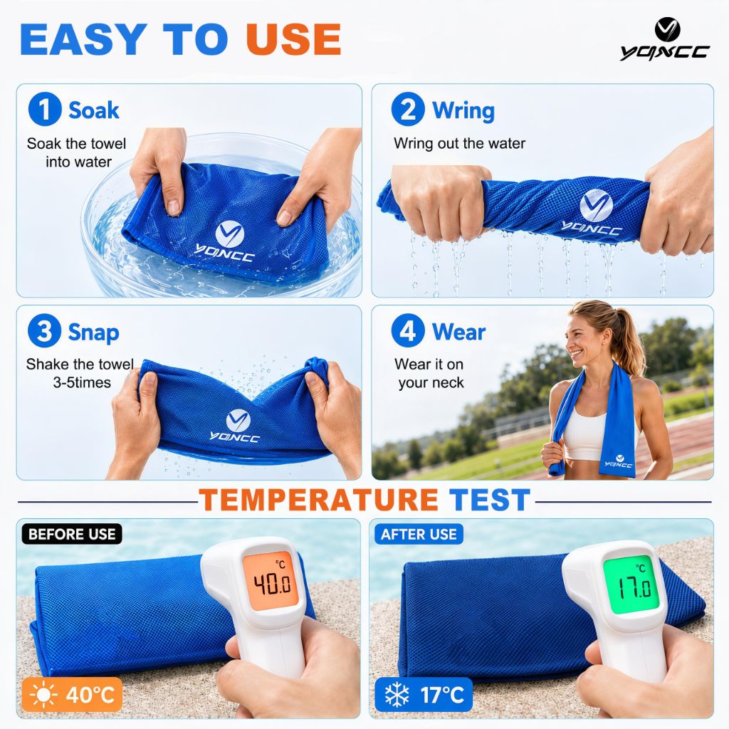 YQXCC Cooling Towels, Soft Microfiber - Multicolor, 47" x 12" (4 Pack)