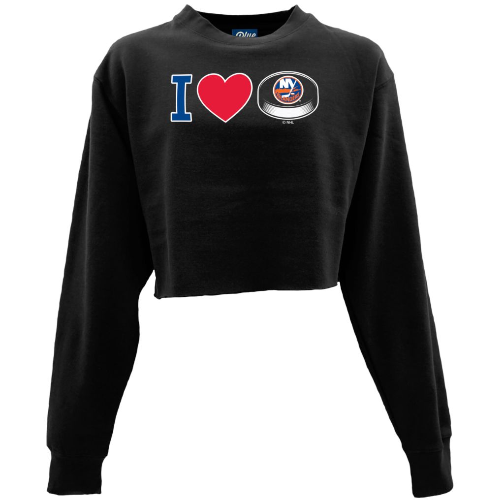 New York Islanders NHL Officially Licensed Women's Cropped Crewneck Sweatshirt Heart Black, Medium