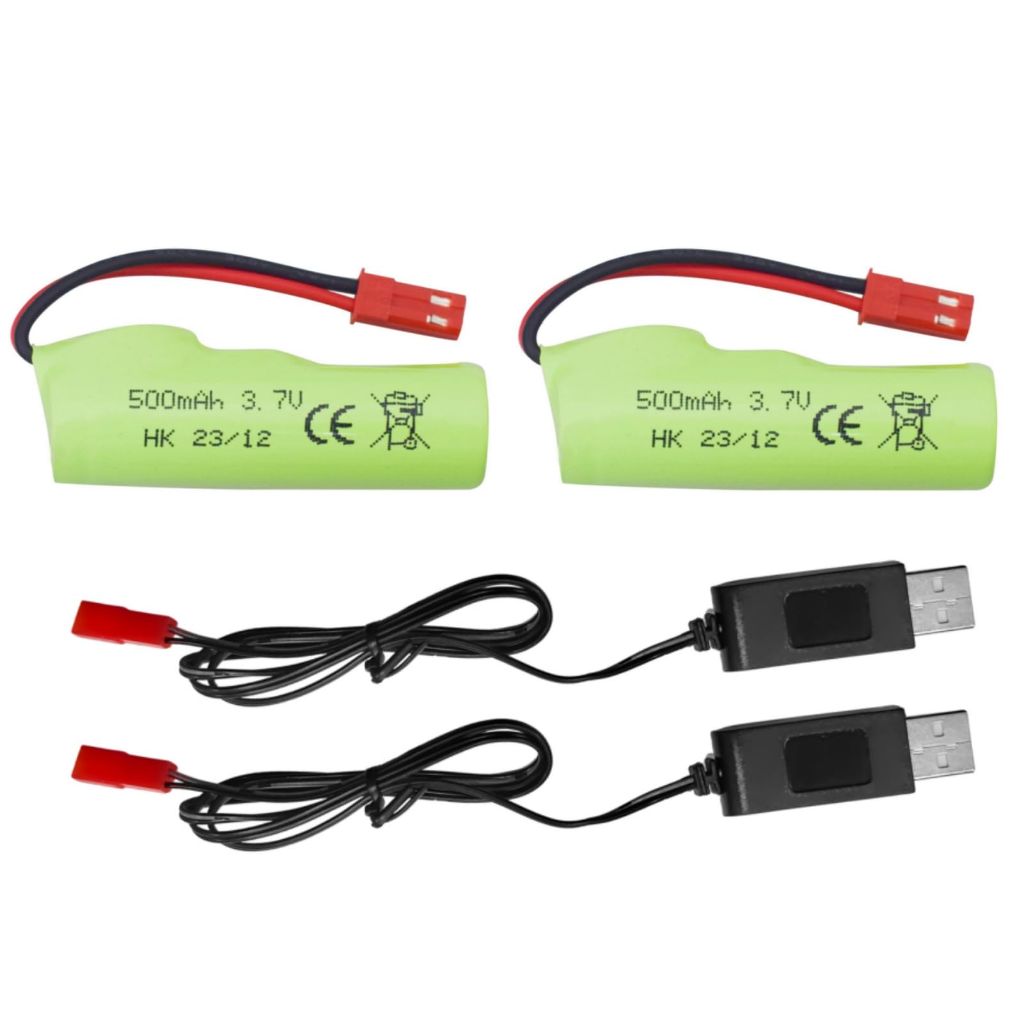 Sea jump 2PCS 3.7V 500mAh Li-ion Battery with USB Charging Cable Suitable for Huina 1337 1338 1516 1517 Remote Control Engineering Vehicle RC Remote Control Toy Car Battery