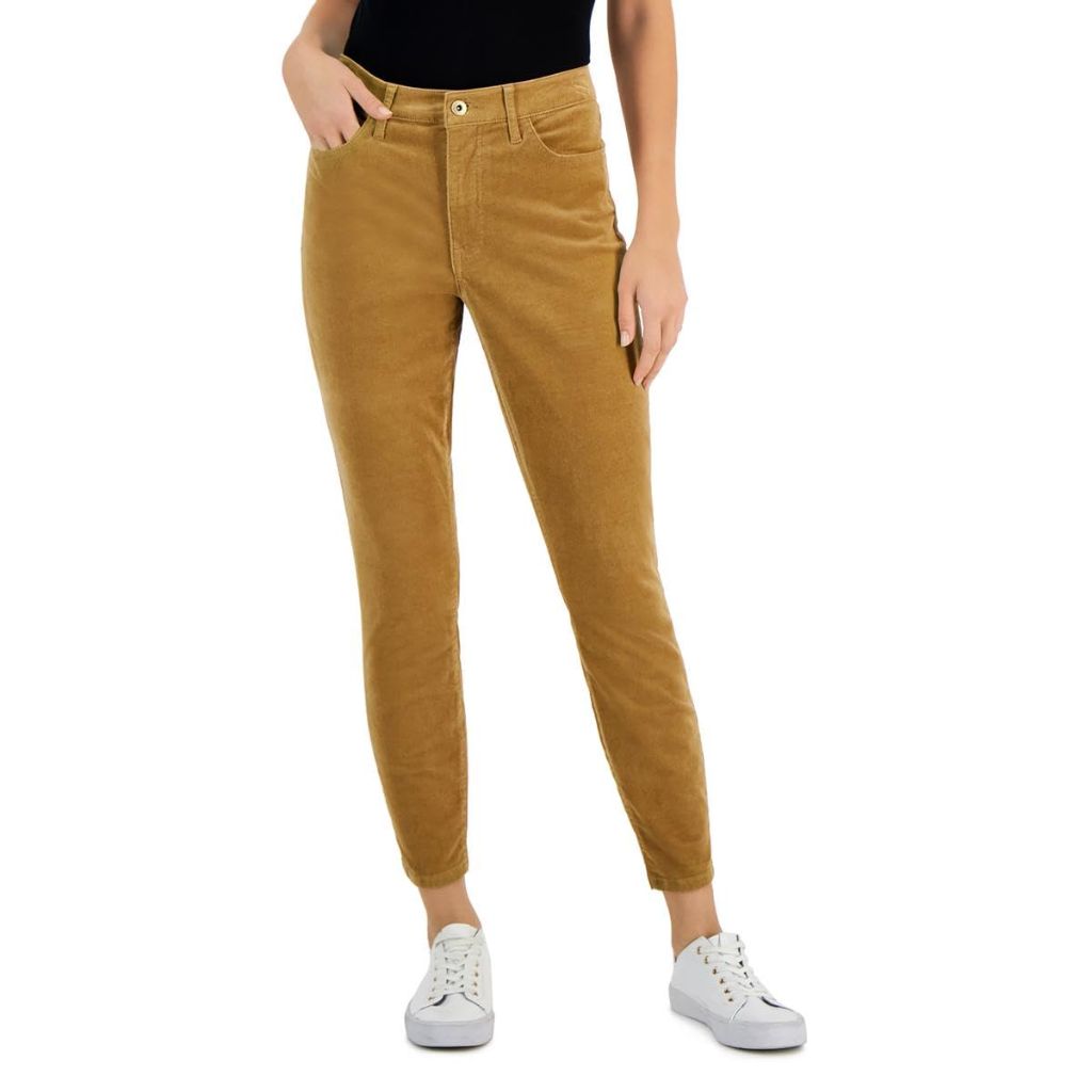Tommy Hilfiger Womens Tribeca Corduroy Cropped Skinny Pants Tan 14