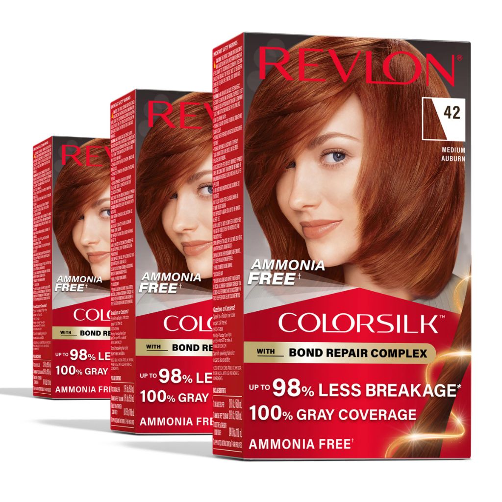 Revlon ColorSilk with Bond Repair Complex | Permanent Hair Color| 42 Medium Auburn -(Pack of 3)
