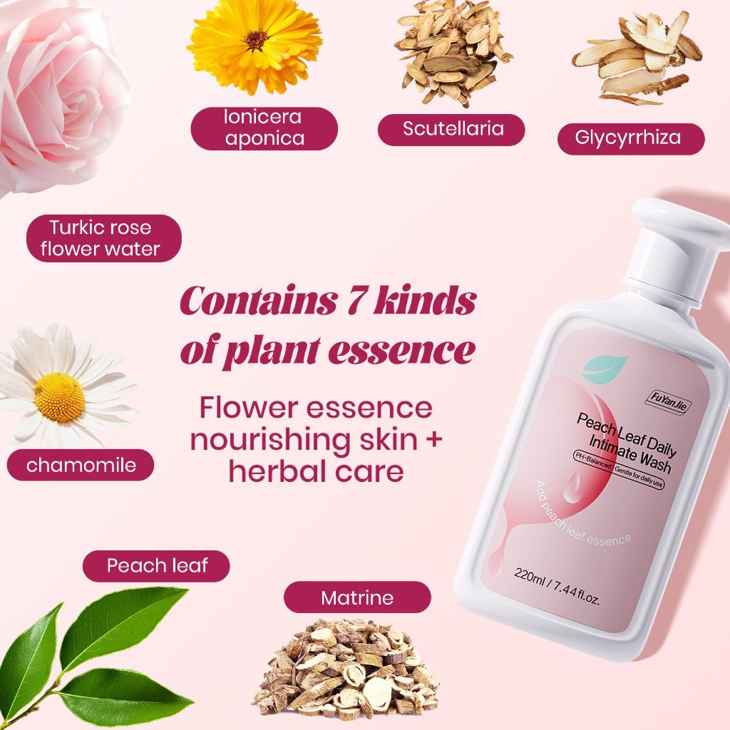 FuYanJie Peach Leaf Feminine Wash - pH-Balanced Intimate Hygiene Cleanser 7.44 oz
