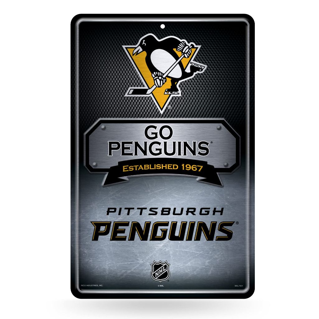 Rico Industries NHL Pittsburgh Penguins Large Metal Sign 11" x 17" Large Metal Home Décor Sign