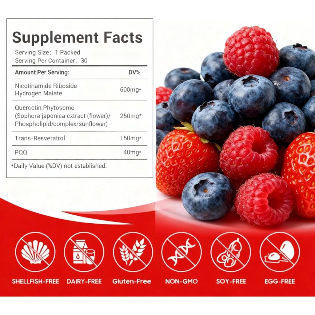 NAD 1000mg Liquid Supplement with Resveratrol - 30 Packets