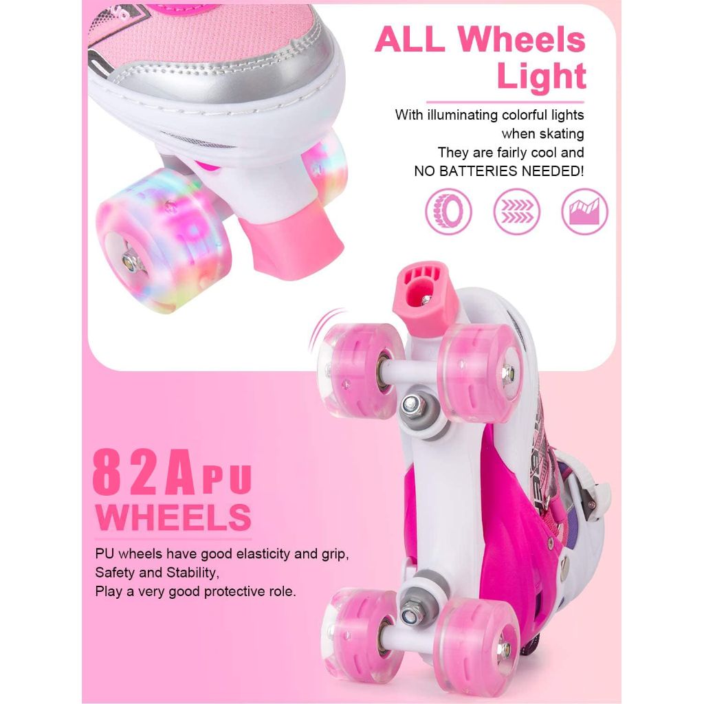 SZ S, Sowume Adjustable Kids Roller Skates for Girls and Women, All 8 Wheels of Girl's Skates Shine