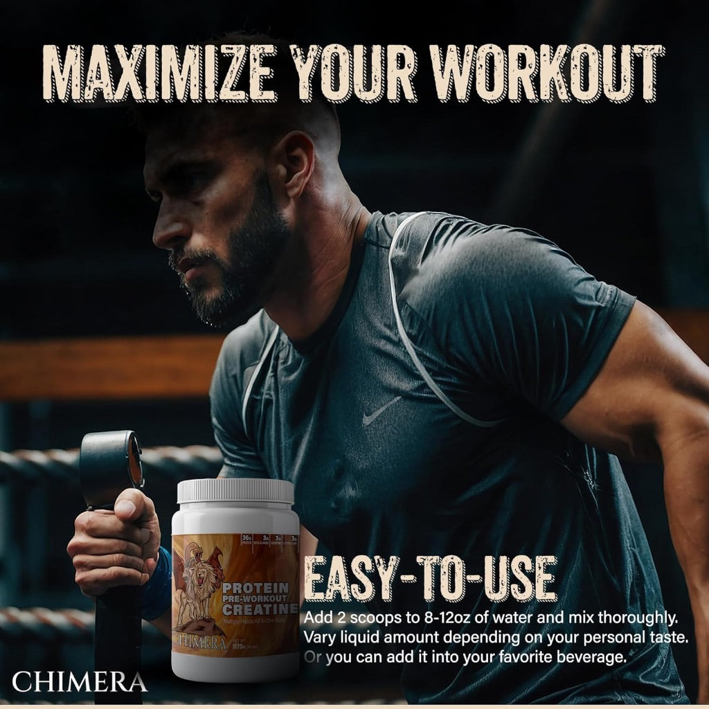 CHIMERA All-in-One Protein & Pre-Workout Creatine Powder - Unflavored, 41 oz (25 Servings)
