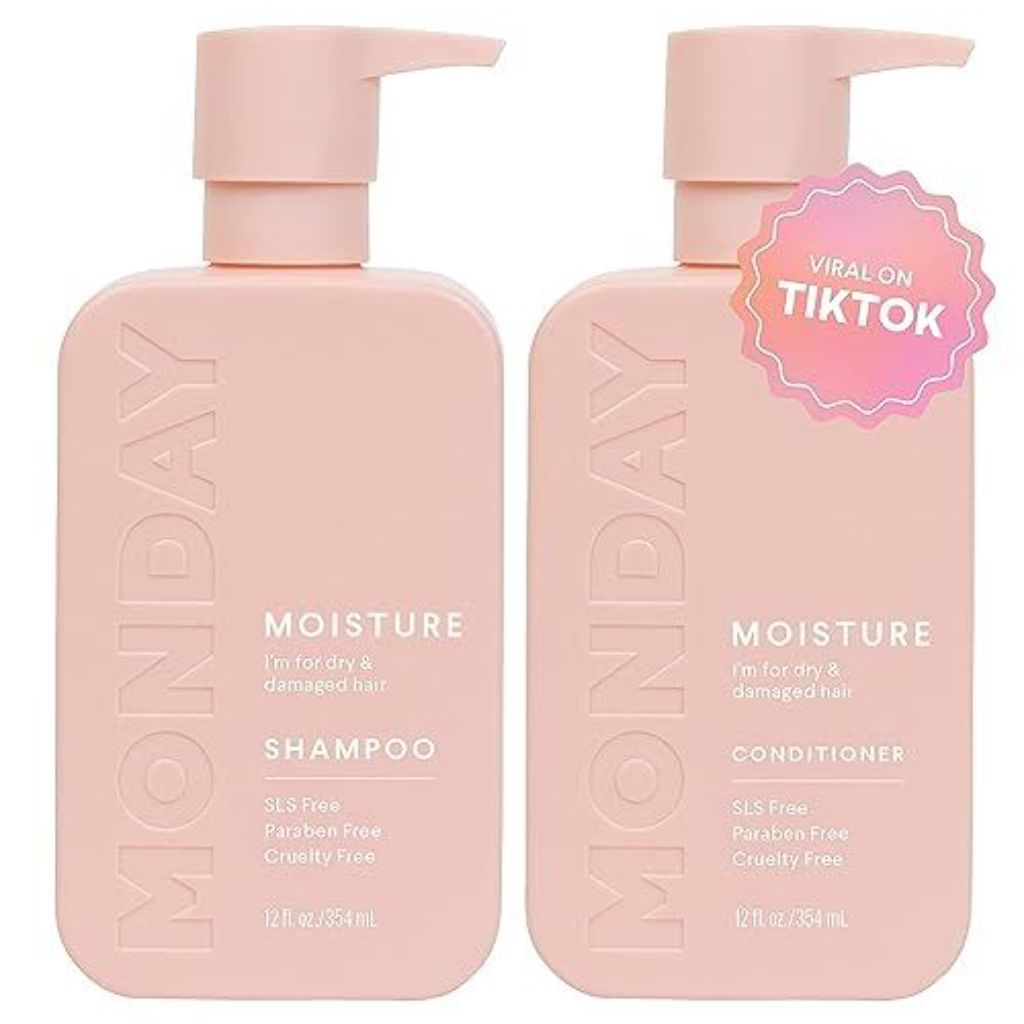 MONDAY HAIRCARE Moisture Shampoo + Conditioner Set for Dry, Coarse, Stressed, Coily & Curly Hair, Made from Coconut Oil, Rice Protein, Shea Butter, &