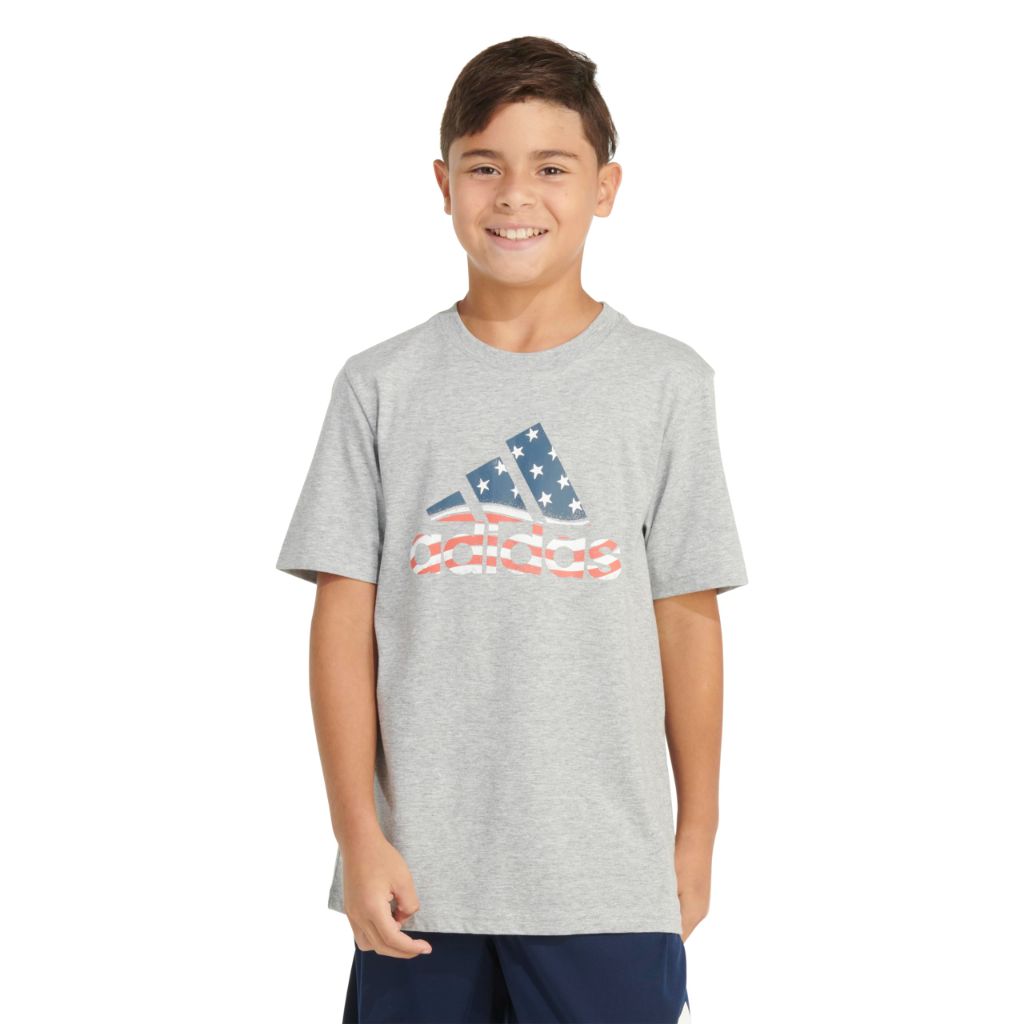 Adidas Boys Short Sleeve USA Proud Heather Tee, Medium Grey Heather, 2T