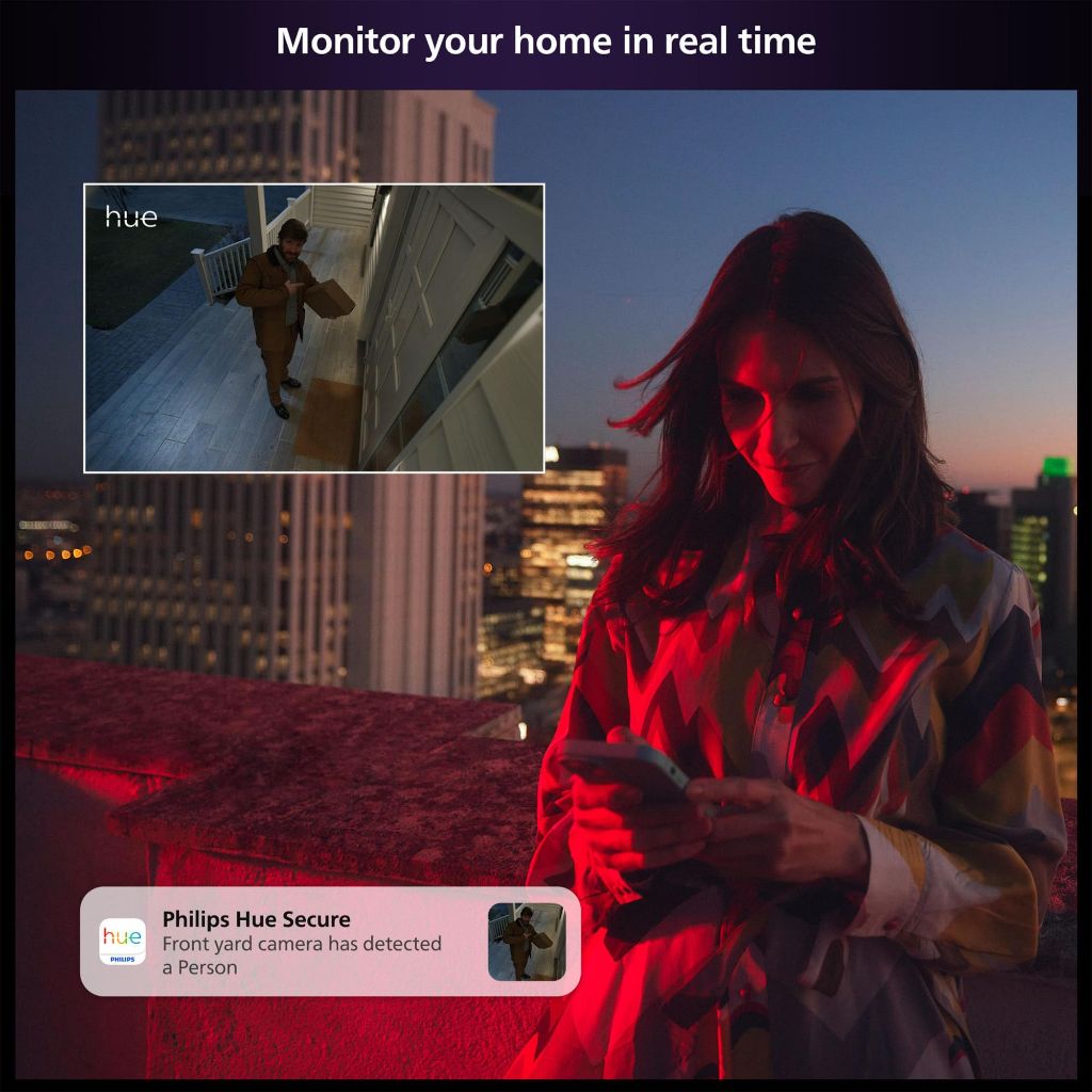 Philips Hue Secure Wired Camera-1Pk, 1080P Resolution, Indoor/Outdoor, White. Free 24-Hour Video History